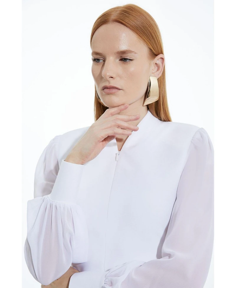 Karen Millen Women's Zip Detail Chiffon Sleeve Knit Top