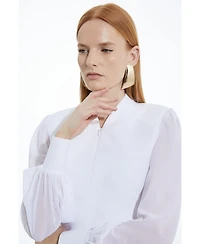 Karen Millen Women's Zip Detail Chiffon Sleeve Knit Top