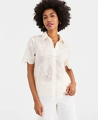 I.n.c. International Concepts Women's Crystal Embellished Short-Sleeve Button Down, Macy's Exclusive