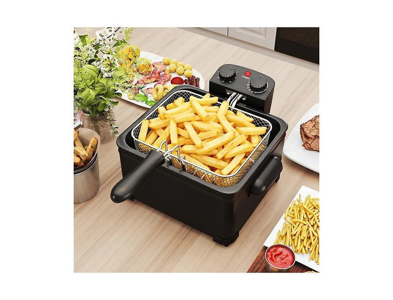 Slickblue Electric Deep Fryer 5.3QT/21-Cup Stainless Steel 1700W with Triple Basket