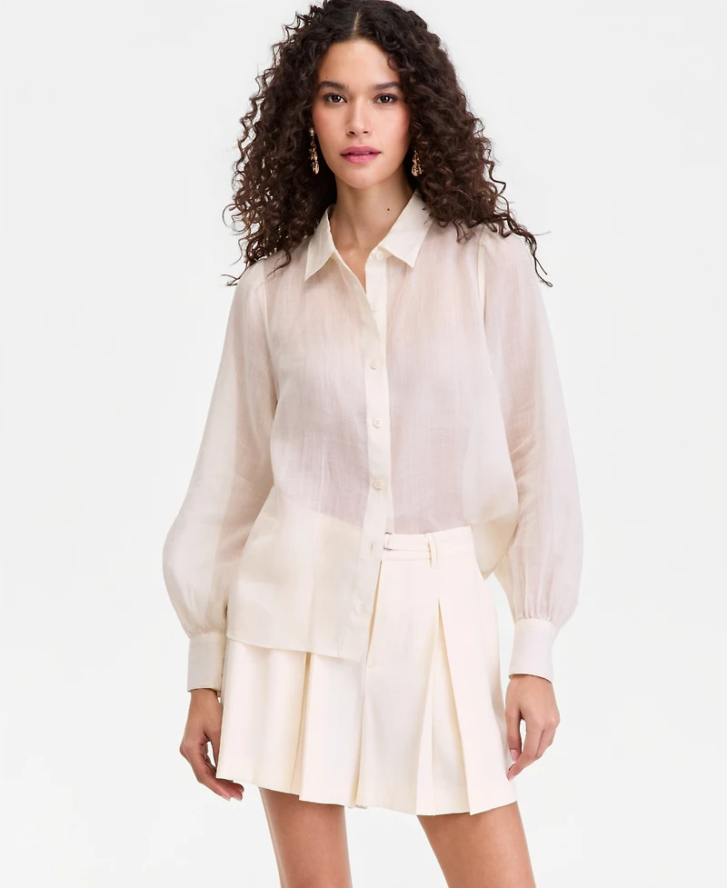 I.n.c. International Concepts Women's Puffed-Sleeve Sheer Blouse, Macy's Exclusive