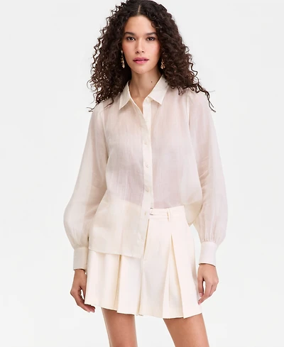 I.n.c. International Concepts Women's Puffed-Sleeve Sheer Blouse, Macy's Exclusive