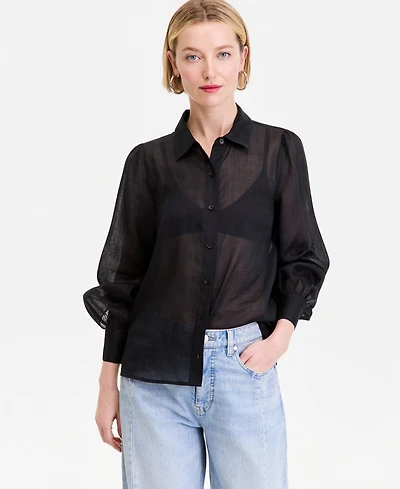 I.n.c. International Concepts Women's Puffed-Sleeve Sheer Blouse, Macy's Exclusive