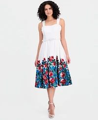 Tahari Asl Women's Border Print Midi Tank Dress