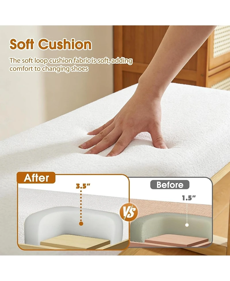 Rainsken Upholstered Wooden Ottoman Bench, Shoe Changing Bench, Rustic Entryway Shoe Bench for Bedroom, Living Room