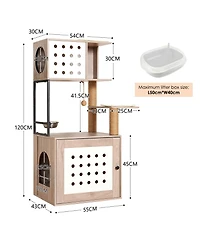 Aostirmotor Cat Tree with Litter Box Enclosure, Hammock and Scratching Posts