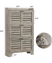 Homfan Shoe Cabinet Storage for Entryway, Narrow with 3 Flip Drawers, Freestanding Hidden Slim Organizer Hooks