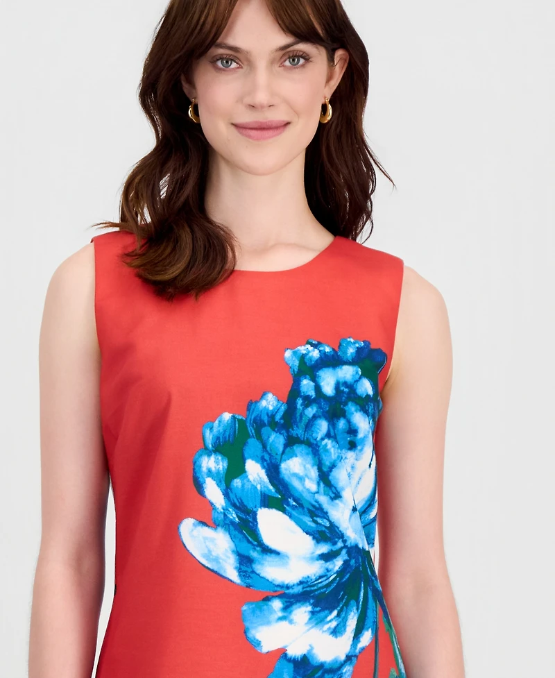 Tahari Asl Women's Floral-Print Scoop-Neck Sheath Dress