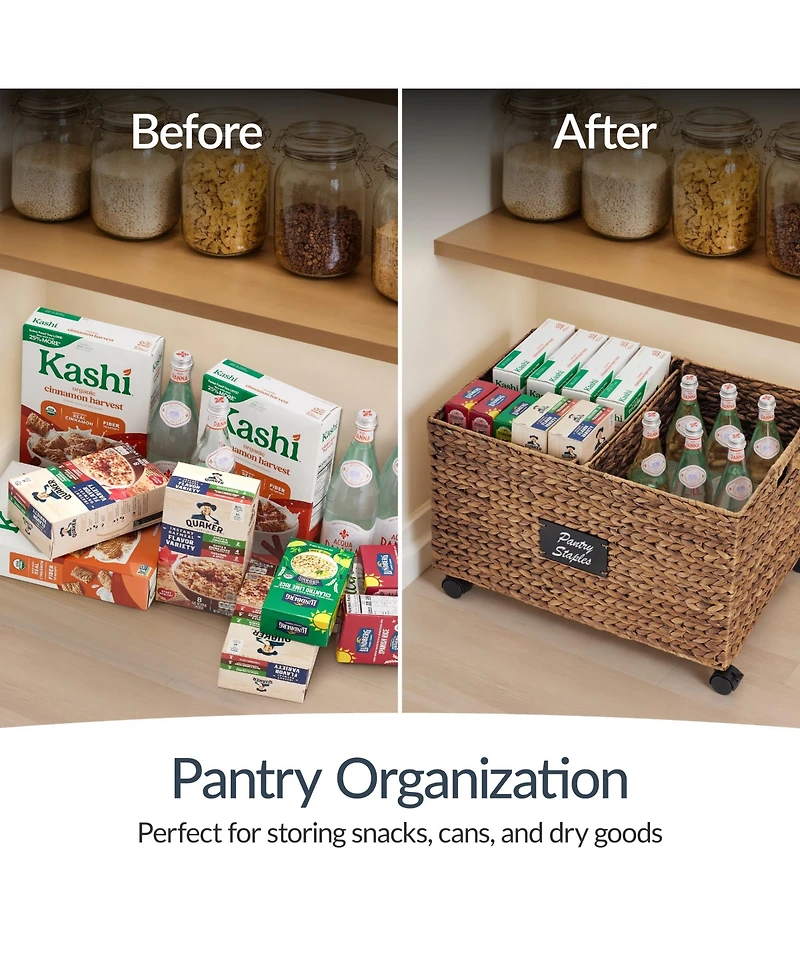 Best Choice Products Rolling Pantry Storage Basket Organizer W/ Chalkboard Label, Handles, Removable Divider - Chestnut