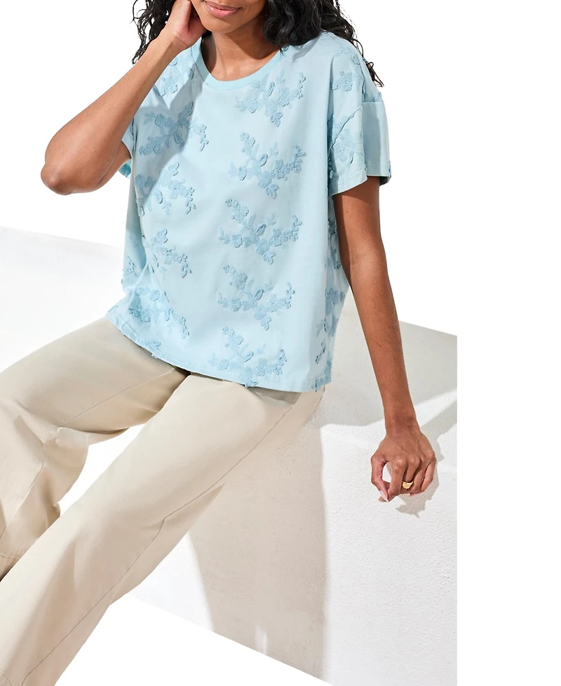 Tribal Women's Embroidered Knit Short-Sleeve Crew Top