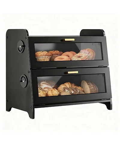 Yigii Bread Box 2-Tier Bamboo Storage Cutting Board Adjustable Vent