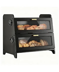 Yigii Bread Box 2-Tier Bamboo Storage Cutting Board Adjustable Vent