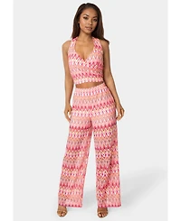 Bebe Women's 2-Piece Chevron Halter Top Flare Pants Set