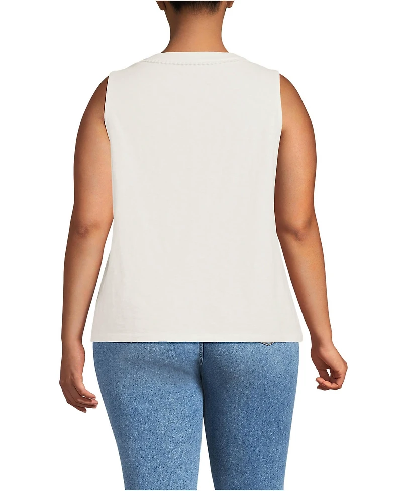 Lands' End Plus Slub Decorative Trim Tank Top