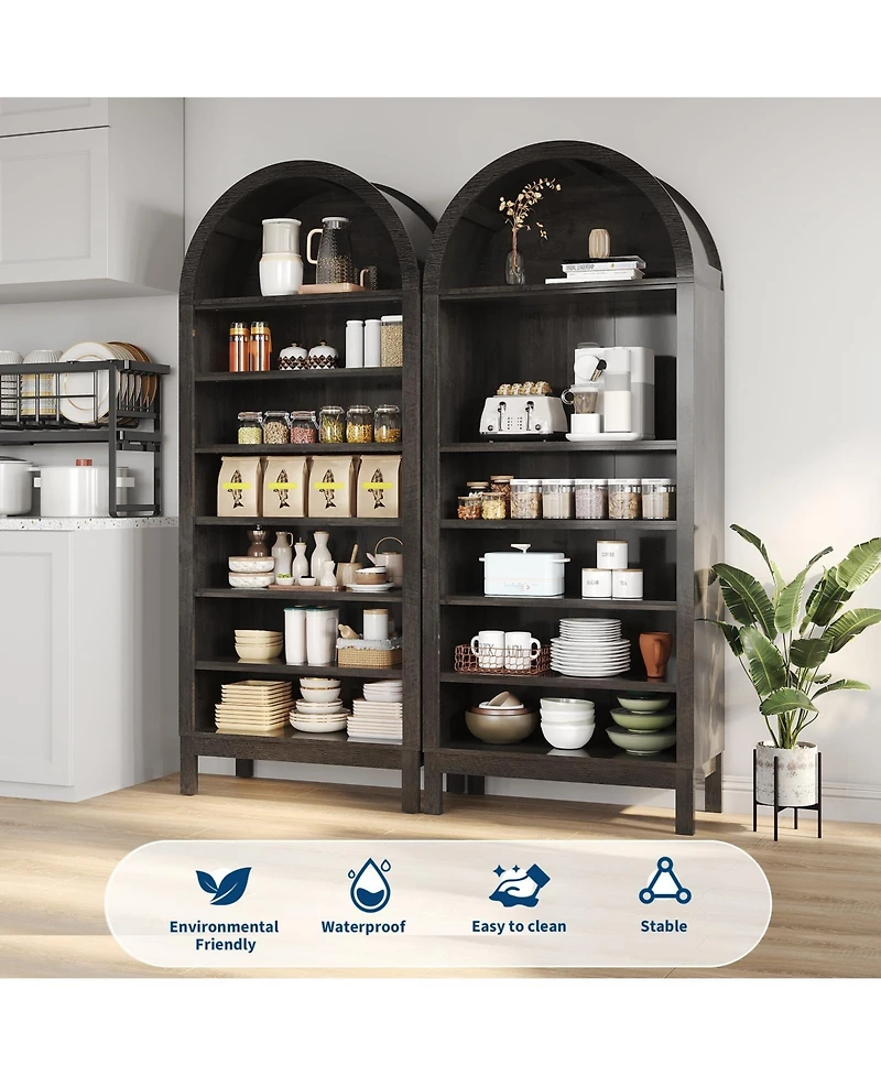 Homfan 71" Tall Farmhouse Arched Shoe Cabinet with Adjustable Shelves, 7 Tier Arched Bathroom Storage Cabinet Bookshelf Bookcase Food Pantry