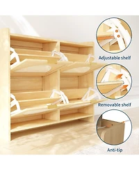 Homfan Rattan Shoe Storage Cabinet with 4 Flip Drawers, Free Standing Wooden Shoe Storage Organizer Cabinet with Adjustable Shelves