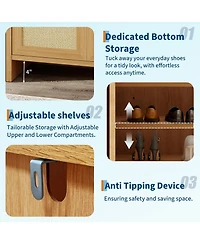 Homfan Rattan Shoe Cabinet for Entryway, Wooden Rack Freestanding Storage with Adjustable Shelves Living Room Hallway