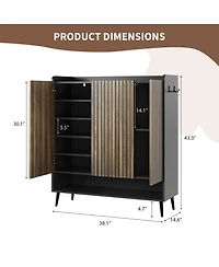 Homfan 2Pcs Shoe Cabinet, Large Shoe Cabinet with 3 Doors, Adjustable Shelves, Shoe Organizer with Doors for Hallway, Entryway, Living Room