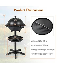 Sugift Electric Bbq Grill 1200W Indoor Outdoor Grill with Dual Zones
