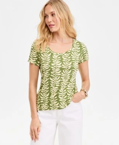 I.N.C. International Concepts Womens Printed Scoop Neck Short Sleeve Top Macys Exclusive