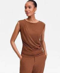 I.n.c. International Concepts Women's Short-Sleeve Ruched Boatneck Top, Macy's Exclusive