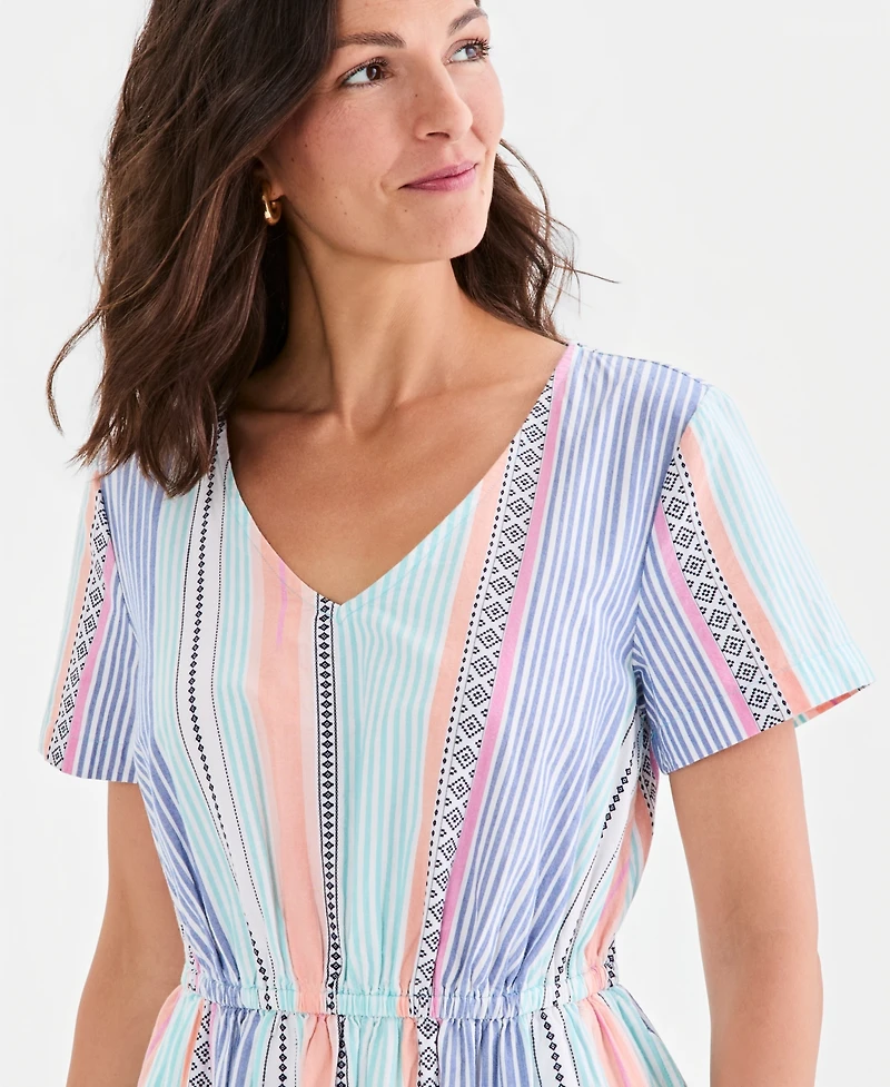 Style & Co Women's Printed Cotton V-Neck Dress, Macy's Exclusive