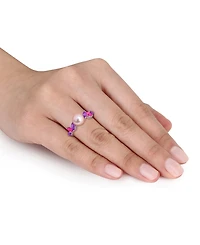 Macy's Cultured Freshwater Pearl, Pink Amethyst (5/8 ct. t.w.) & Topaz (3/8 Ring Sterling Silver