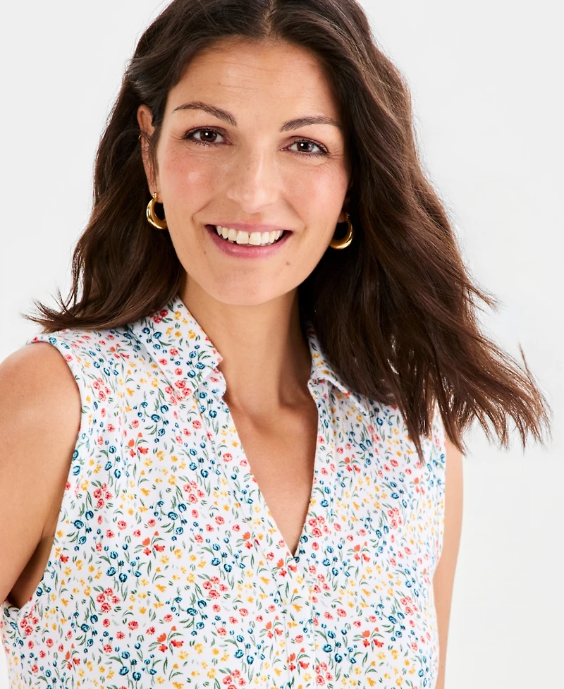 Style & Co Women's Printed Johnny-Collar Sleeveless Top, Macy's Exclusive