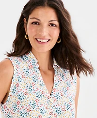 Style & Co Women's Printed Johnny-Collar Sleeveless Top, Macy's Exclusive