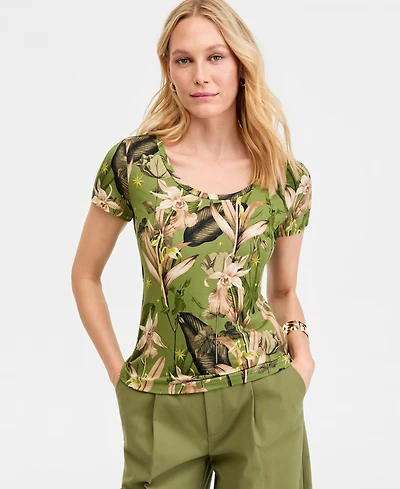 I.n.c. International Concepts Women's Printed Scoop-Neck T-Shirt, Macy's Exclusive