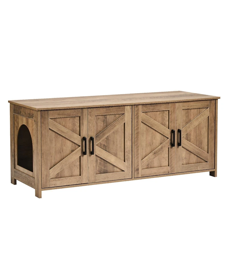 Zeus and Ruta Wooden Cat Litter Box Enclosure Hidden 2 Rooms Modern Litter Box Furniture Greige