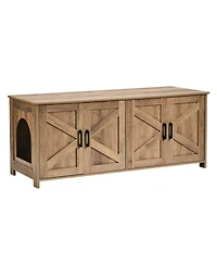 Zeus and Ruta Wooden Cat Litter Box Enclosure Hidden 2 Rooms Modern Litter Box Furniture Greige