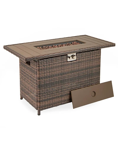 Sugift 44.5 in Rattan Propane Fire Pit Table with Steel Burner