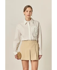 English Factory Women's Pearl Heart Button up Shirt