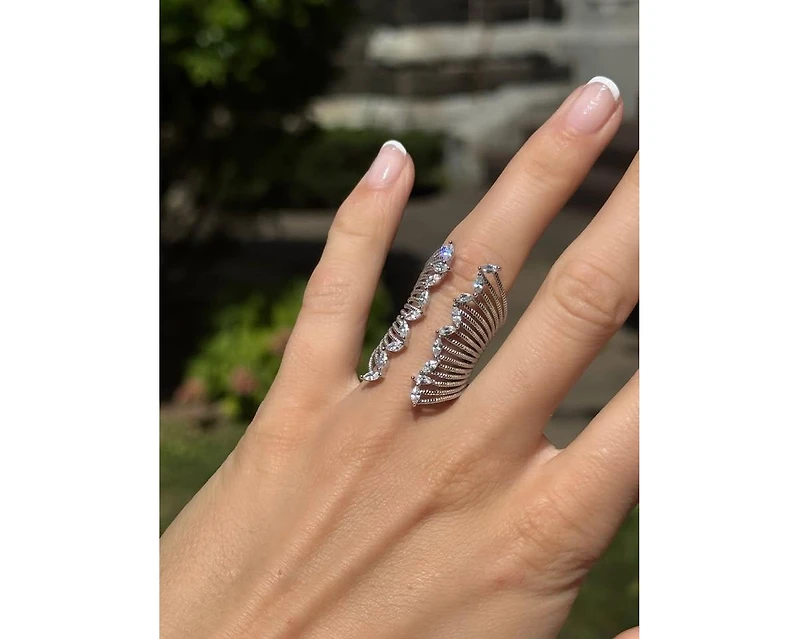 Suzy Levian Sterling Silver White Marquise Cut Cubic Zirconia Wide Open Ring