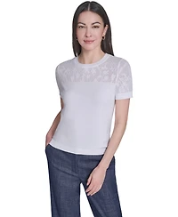 Tommy Hilfiger Women's Floral Pointelle Short-Sleeve Sweater