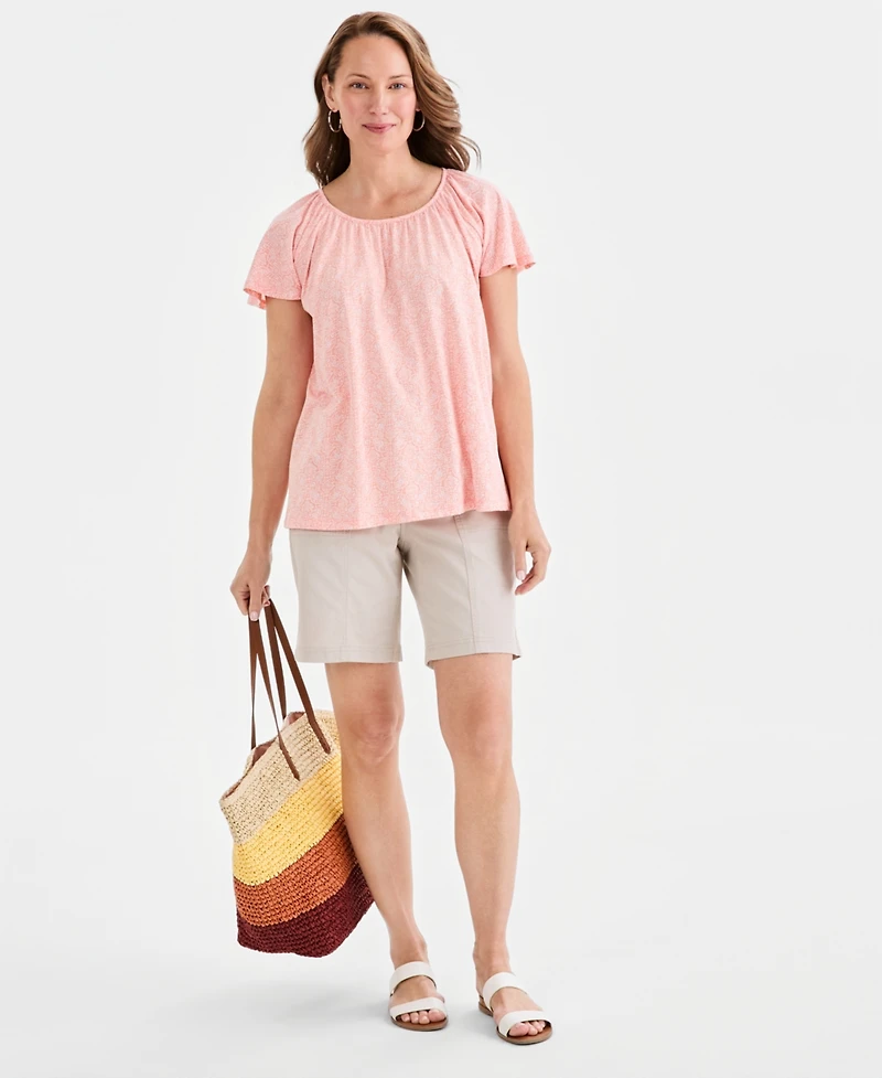 Style & Co Women's Printed Scoop-Neck Flutter-Sleeve Top, Macy's Exclusive