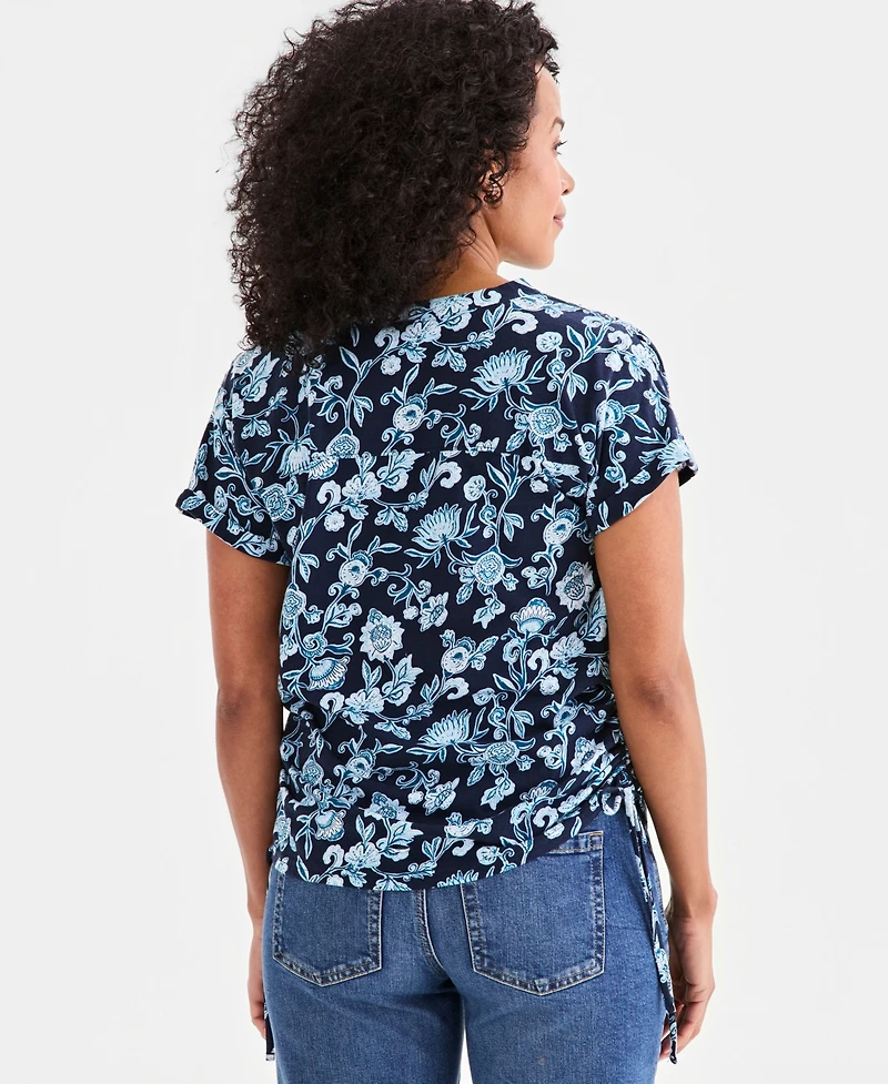 Style & Co Petite Ruched Tie Fresh Paisley Print V-Neck Top, Macy's Exclusive