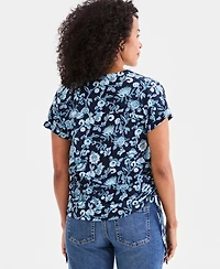 Style & Co Petite Ruched Tie Fresh Paisley Print V-Neck Top, Macy's Exclusive