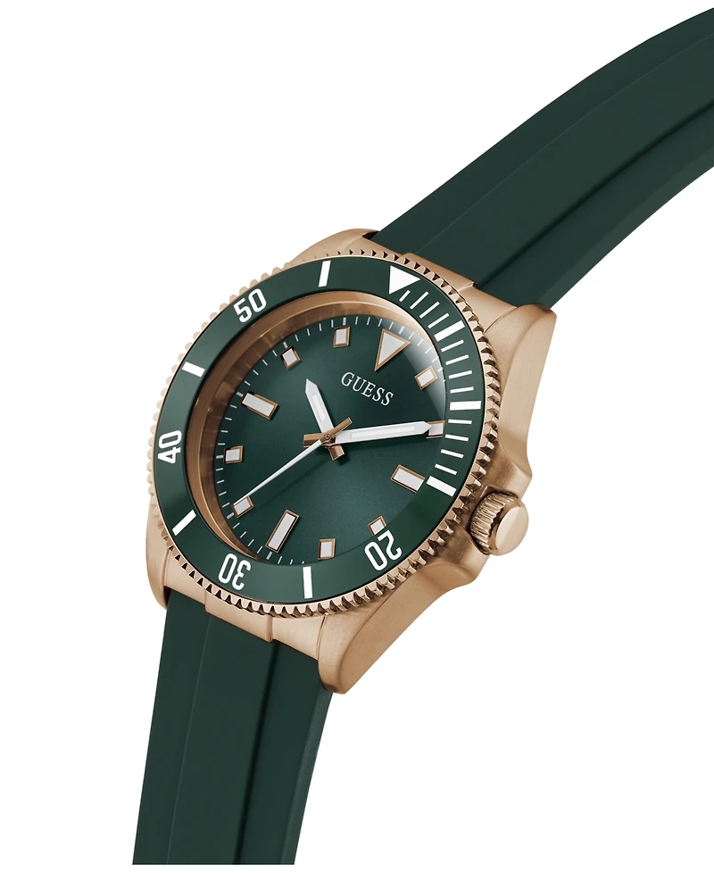 Guess Men's Rose Gold-Tone Green Silicone Analog Watch, 43mm