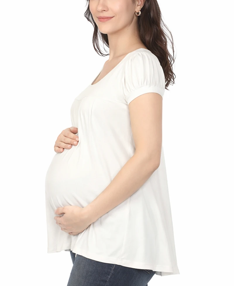 White Mark Women's Maternity Short-Sleeve Empire-Waist Tunic Top