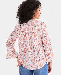 Style & Co Women's Printed Pintuck Ruffle Sleeve Top, Macy's Exclusive