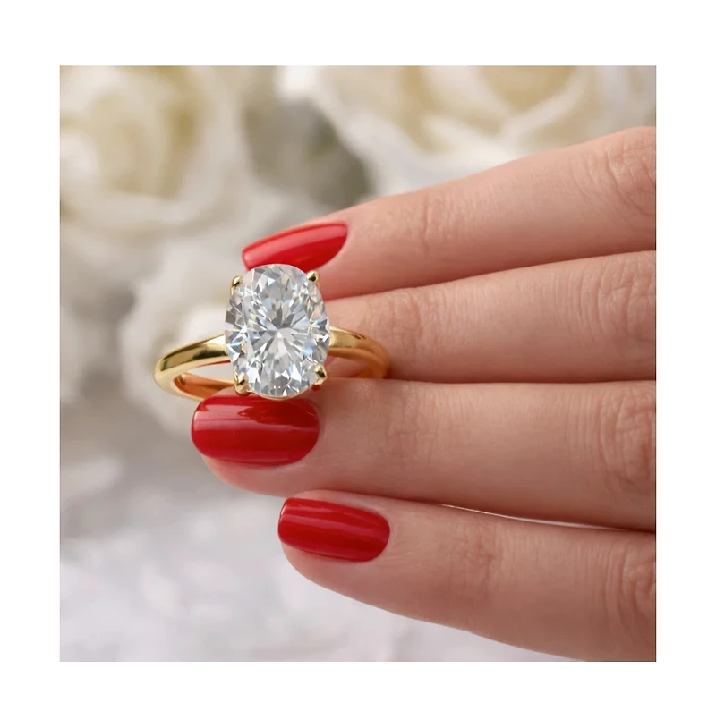 Dloria Elena Oval Moissanite Solitaire Vermeil Ring