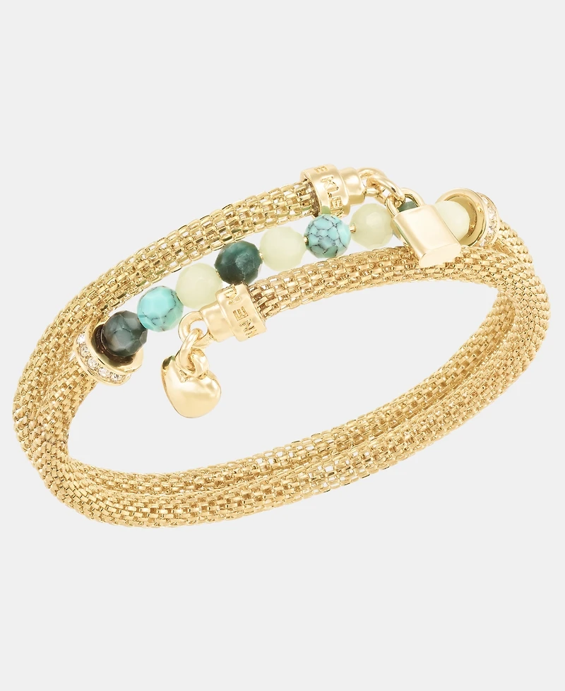 Anne Klein Boxed Gold-Tone Mesh Tube Heart Locket Coil Bracelet