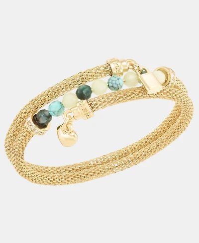 Anne Klein Boxed Gold-Tone Mesh Tube Heart Locket Coil Bracelet