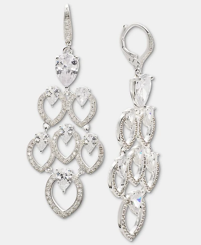 Anne Klein Silver-Tone Navette Pearl Stone Chandelier Earrings