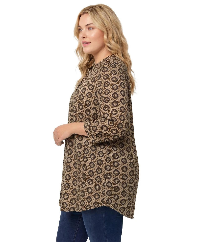 Woman Within Plus Rayon 7-Day Three-Quarter Sleeve Tab-Front Tunic