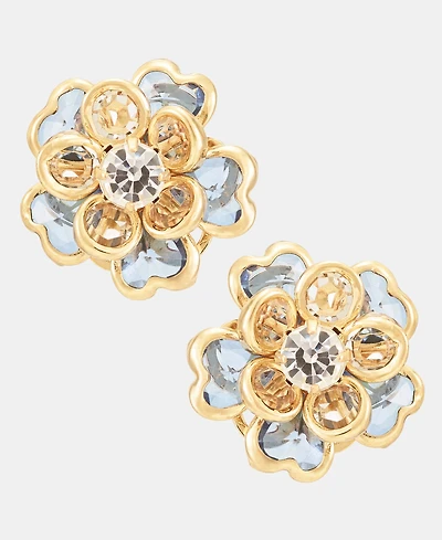 Anne Klein Gold-Tone Blue Multifaceted Stone Flower Button Earrings