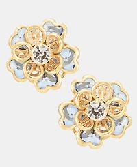 Anne Klein Gold-Tone Blue Multifaceted Stone Flower Button Earrings