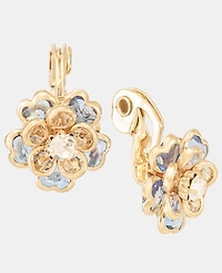 Anne Klein Gold-Tone Blue Stone Flower Button Ez Comfort Clip Earrings